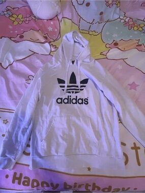 adidas White Hoodie with Black Logo Tag